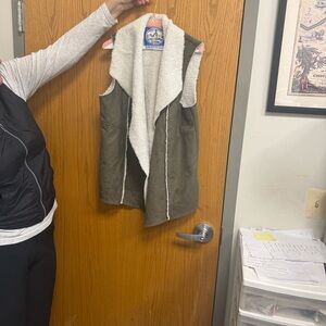 Susina Olive Green Sleeveless Vest with Cream Lining